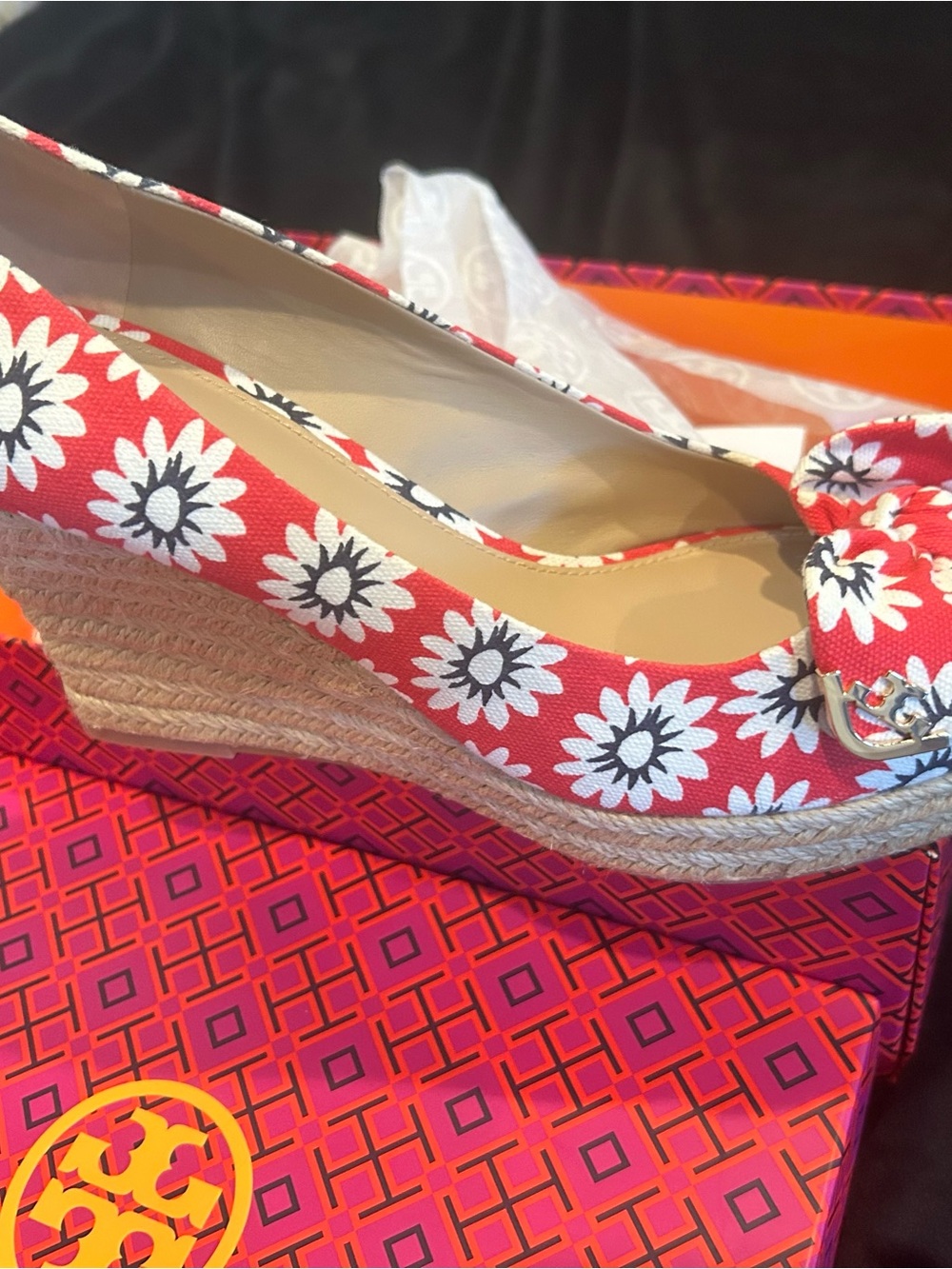 Tory Burch Floral Espadrille Wedge with Bow